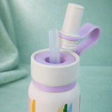 LSB, Cream Purple Brush stroke Jumbo Straw Series Stainless Steel Water Bottle fot kids, Teens and Adults,700 ml