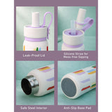 LSB, Cream Purple Brush stroke Jumbo Straw Series Stainless Steel Water Bottle fot kids, Teens and Adults,700 ml