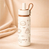 LSB, Cream Brown cake design Jumbo Straw Series Stainless Steel Water Bottle fot kids, Teens and Adults,700 ml