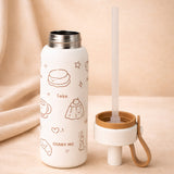 LSB, Cream Brown cake design Jumbo Straw Series Stainless Steel Water Bottle fot kids, Teens and Adults,700 ml