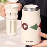 LSB, Cream & Red pattern Moo series insulated thermos Bottle with detachable filter for Kids and Adults, 600ml