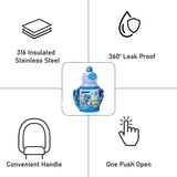 LSB, Blue DIno 3d Face Lid with Matching Cover Stainless Steel Water Bottle for Kids,550 ml