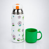 LSB Green Checks Cup Lid Design, Sleek Stainless Steel Thermos & Water Bottle for Kids, 350ml