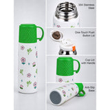 LSB Green Checks Cup Lid Design, Sleek Stainless Steel Thermos & Water Bottle for Kids, 350ml
