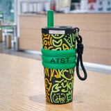 LSB, Green Doodle Fluroscent series Stainless Steel Tumbler and Water Bottle for Kids and Adults,550ml