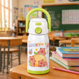 LSB Green Lid, Lucky Capybara Series, Stainless Steel Water Bottle for Kids, 600ml