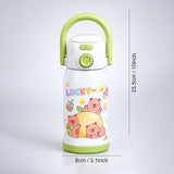 LSB Green Lid, Lucky Capybara Series, Stainless Steel Water Bottle for Kids, 600ml