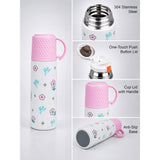 LSB Pink Checks Cup Lid Design, Sleek Stainless Steel Thermos & Water Bottle for Kids, 350ml