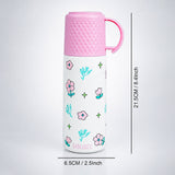 LSB Pink Checks Cup Lid Design, Sleek Stainless Steel Thermos & Water Bottle for Kids, 350ml