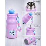 LSB Pink Cat, Fruit Pop Series, sleek Stainless Steel Water Bottle with Infuser attachment for Kids, 400ml