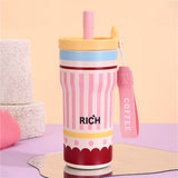 LSB, Pink Stripes, Rich Series, Stainless Steel Tumbler and Water Bottle for Kids, Teens and Adults, 560 ml