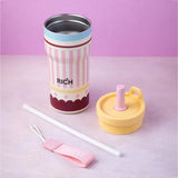 LSB, Pink Stripes, Rich Series, Stainless Steel Tumbler and Water Bottle for Kids, Teens and Adults, 560 ml