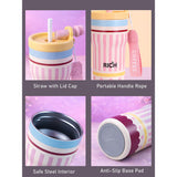 LSB, Pink Stripes, Rich Series, Stainless Steel Tumbler and Water Bottle for Kids, Teens and Adults, 560 ml
