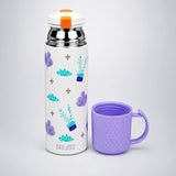 LSB Purple Checks Cup Lid Design, Sleek Stainless Steel Thermos & Water Bottle for Kids, 350ml