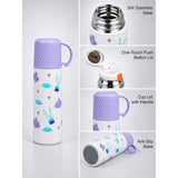 LSB Purple Checks Cup Lid Design, Sleek Stainless Steel Thermos & Water Bottle for Kids, 350ml
