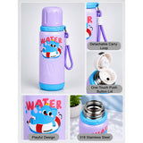 LSB Purple Blue ,Water Swim Design, Stainless Steel Thermos & Water Bottle for Kids, 600ml
