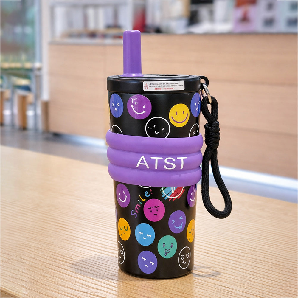 LSB, Purple Smiley Fluroscent series Stainless Steel Tumbler and Water Bottle for Kids and Adults,550ml