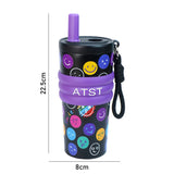 LSB, Purple Smiley Fluroscent series Stainless Steel Tumbler and Water Bottle for Kids and Adults,550ml