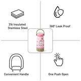 LSB, Rabbit floral Moo series insulated thermos Bottle with detachable filter for Kids and Adults, 600ml
