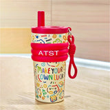 LSB, Red Lucky Doodle Fluroscent series Stainless Steel Tumbler and water bottle for Kids and Adults,550ml
