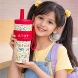 LSB, Red Lucky Doodle Fluroscent series Stainless Steel Tumbler and water bottle for Kids and Adults,550ml