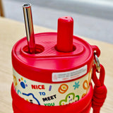 LSB, Red Lucky Doodle Fluroscent series Stainless Steel Tumbler and water bottle for Kids and Adults,550ml
