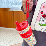 LSB, Red Lucky Doodle Fluroscent series Stainless Steel Tumbler and water bottle for Kids and Adults,550ml