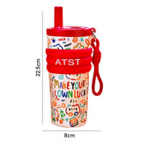 LSB, Red Lucky Doodle Fluroscent series Stainless Steel Tumbler and water bottle for Kids and Adults,550ml