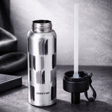 LSB, Shiny Black Jumbo Straw Series Stainless Steel Water Bottle fot kids, Teens and Adults,700 ml