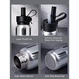 LSB, Shiny Black Jumbo Straw Series Stainless Steel Water Bottle fot kids, Teens and Adults,700 ml