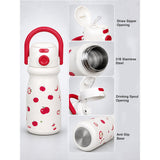 LSB White Red Apple Design, Stainless Steel Dual Lid Water Bottle for Kids, 500ml