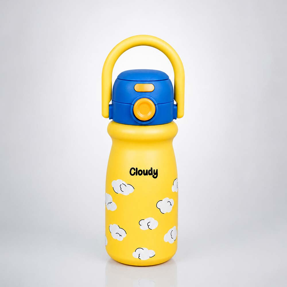 LSB Yellow Blue Clouds Design, Stainless Steel Dual Lid Water Bottle for Kids, 500ml