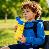 LSB Yellow Blue Clouds Design, Stainless Steel Dual Lid Water Bottle for Kids, 500ml