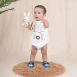 Baby Boy Gift Hamper with Cotton Romper and Swaddle | Little Meadows | White