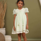 Casa Nions Green Embroided Dress With Lace Detailing