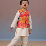 Casa Ninos Red Muslin Jacket Set