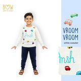 Boys Customised Cars Sweater - White