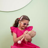 Mamarill Girls Pink Petal Dress Features A Bright Pink Hue Ruffled Sleeves
