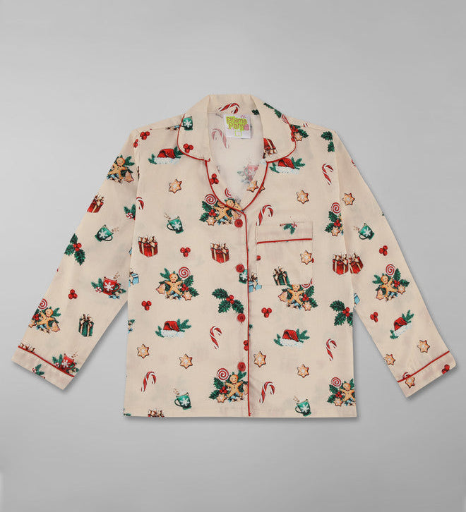Pyjama Party Pure Cotton Christmas Cheers Kids Pyjama Set Cream
