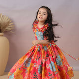 Casa Ninos Red Floral Top And Lengha