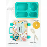 Little Surprise Box,Teal & Mustard Meow Compact Tiffin Lunch Box for Kids