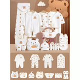 25pcs Cream Teddy Bear Collared Newborn Baby Hamper, Baby Boy/Baby Girl with Suitcase, 0-12 months