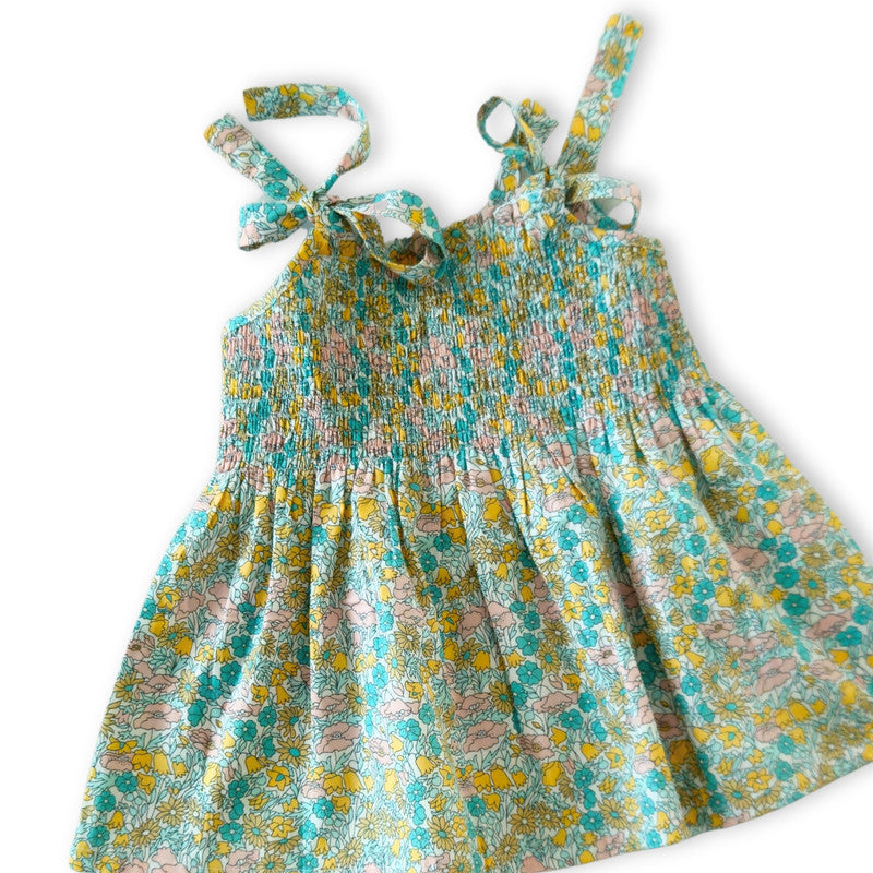 Smocked Dress- Cyan