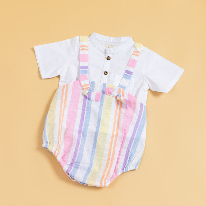 Suspender Romper Set- Rainbow Ribbons