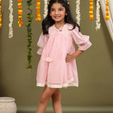 Casa Nions Pink Embroided Dress With Lace Detailing