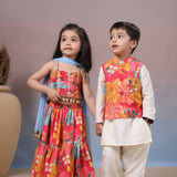 Casa Ninos Sleeveless Pin Tuck Multicolour Lengha Set