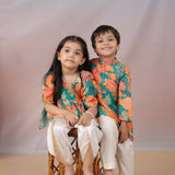 Casa Ninos Green Muslin Kurta Set