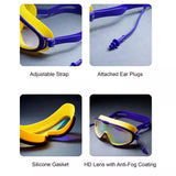 Navy & Yellow Anti-Fog UV Protection Leakproof Swim Goggles for Kids, 7–15 Years