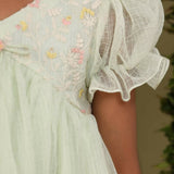 Casa Nions Green Embroided Dress With Lace Detailing