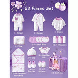 23 pcs Fairy Bow Newborn Baby Girl Gift Box set, All Season Wear Hamper with luxury designed Storage Cane Basket (0-12 months)